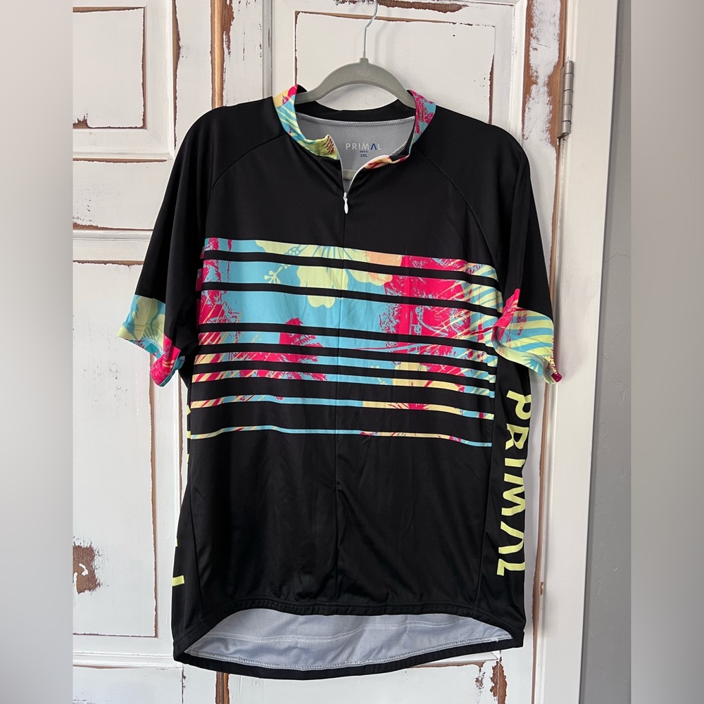 Primal Black Cycling Jersey with Floral Stripes